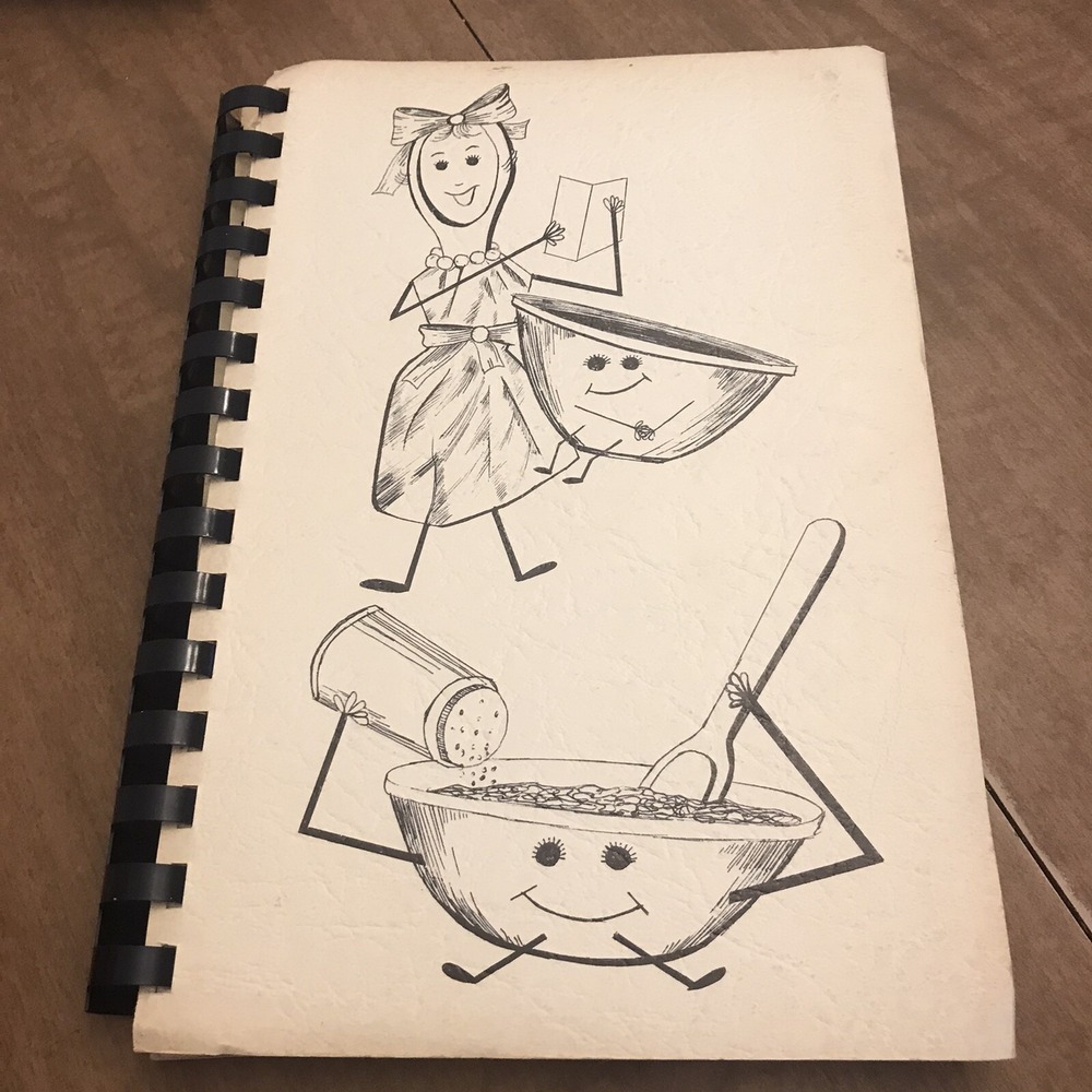 Vintage Spiral Bound Cookbook Unknown Origin Community Recipes Hand Drawn Cover